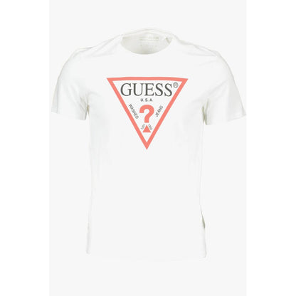 Guess Jeans White Cotton Men T-Shirt with iconic logo and bold design.