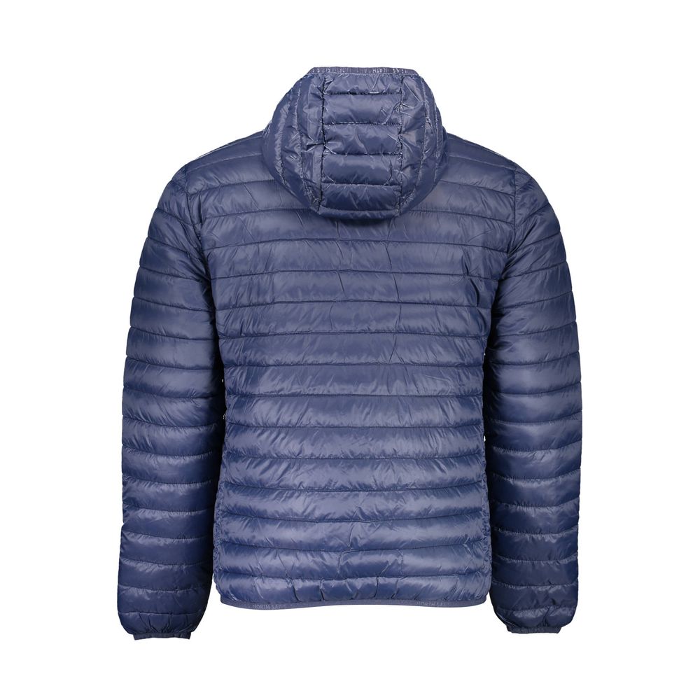 North Sails Blue Polyamide Men Jacket with hood, back view, showcasing quilted design.