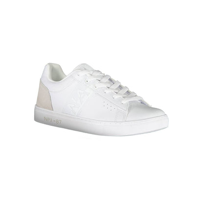Napapijri White Leather Men Sneaker, featuring lace-up design and iconic branding for style-conscious individuals.