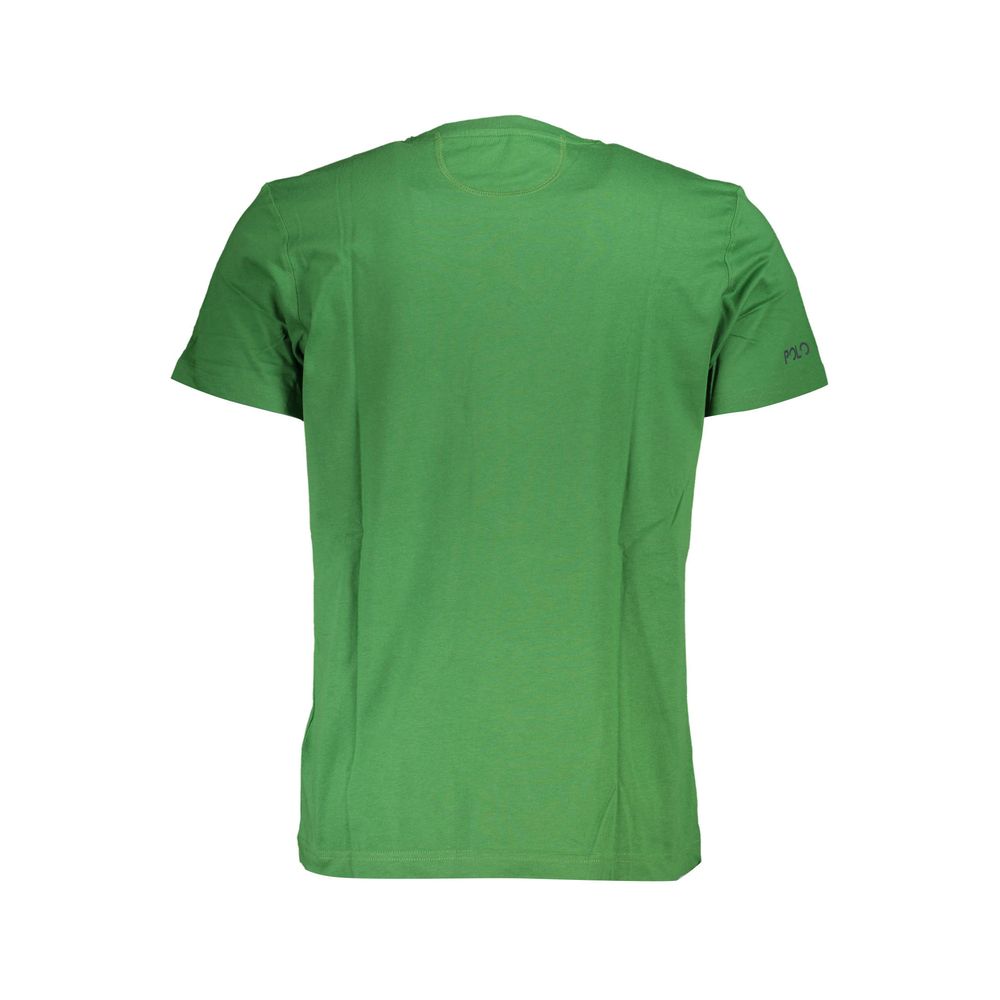 La Martina Green Cotton Men T-Shirt, stylish short sleeve crew neck in green, featuring signature print and logo for trendy casual wear.