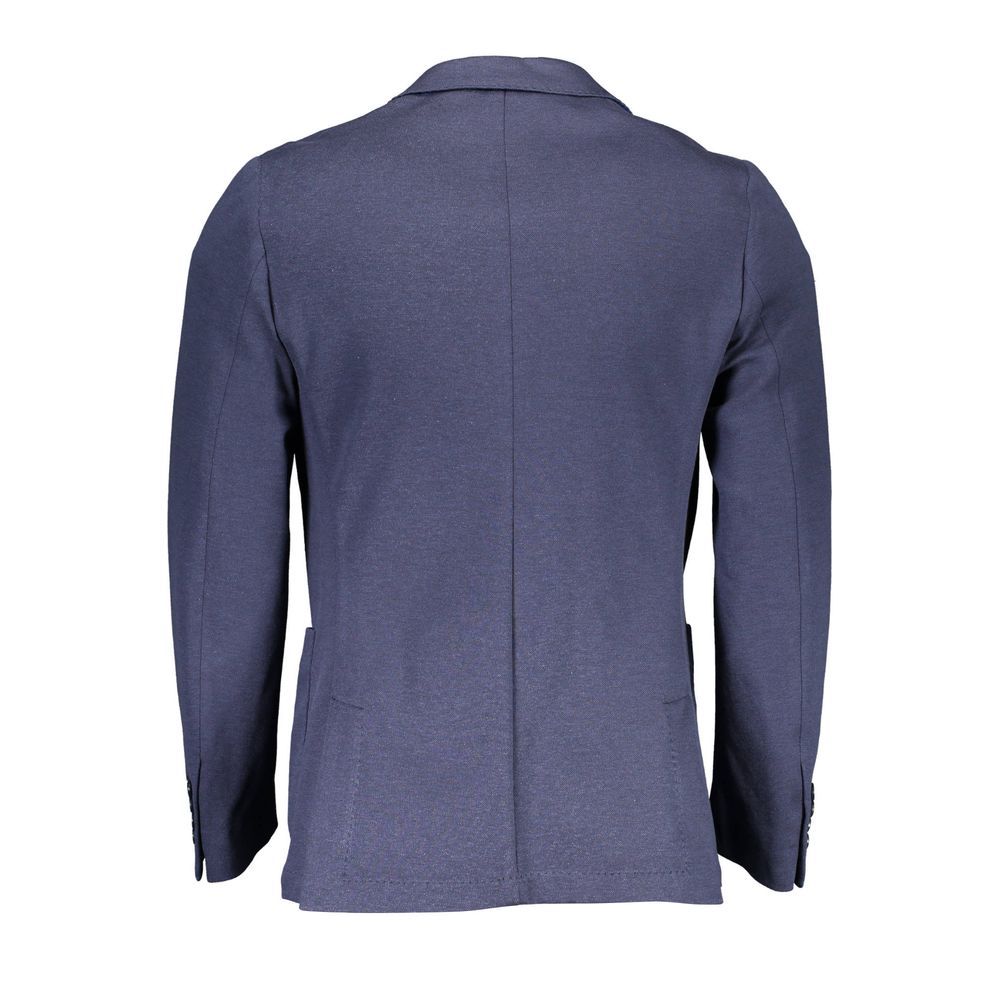 Back view of Gant Blue Cotton Men Jacket with elegant long sleeves and classic design, perfect for modern style