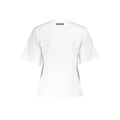 Back view of Cavalli Class White Cotton Women T-Shirt showing the regular fit and cotton fabric.