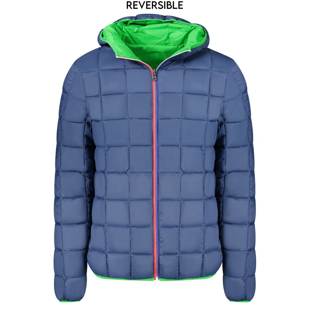 Norway 1963 Green Polyamide Men Jacket reversible showing blue exterior and green interior with hood.