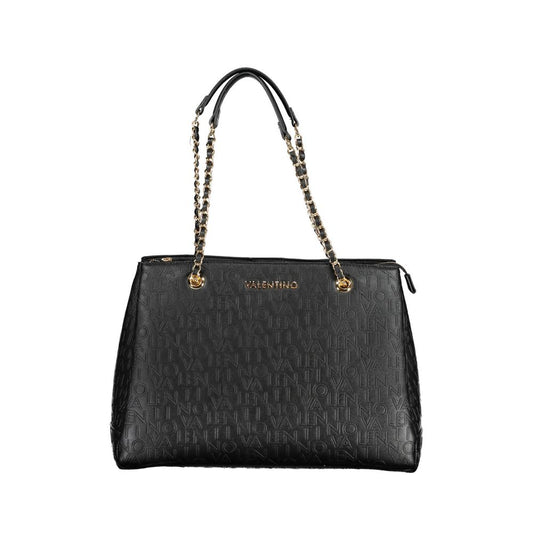 Mario Valentino Black Polyethylene Women Handbag with chain handles and sleek design
