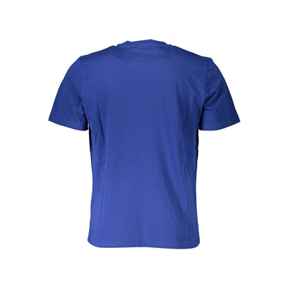 Back view of North Sails Blue Cotton Men T-Shirt highlighting the short sleeve design and vibrant color.