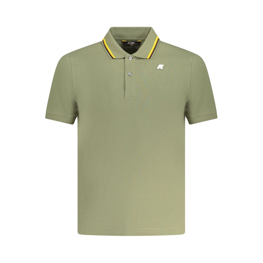 K-WAY Green Cotton Polo Shirt with short sleeves, 2 buttons, contrasting details, and logo application, perfect for casual style.