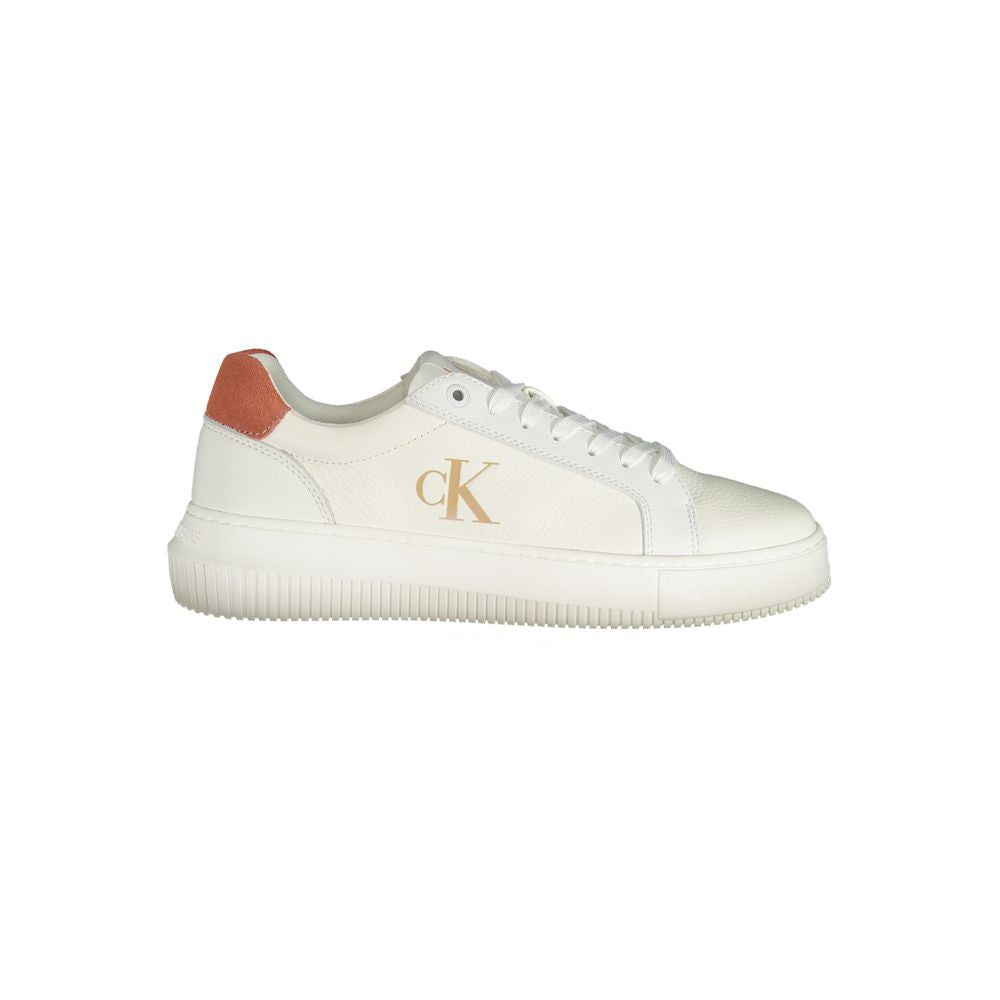 Calvin Klein White Polyethylene Women Sneaker with pink accents and iconic logo, perfect blend of style and comfort in sporty chic design.
