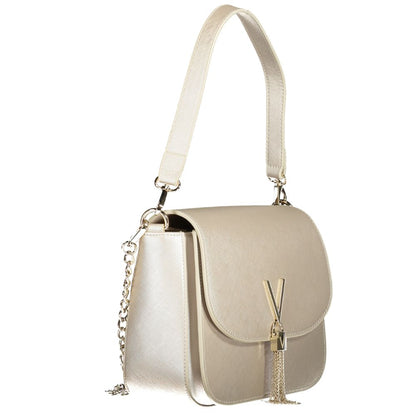 Mario Valentino Gray Polyethylene Handbag with removable straps and logo detail, featuring multiple pockets and contrasting design.