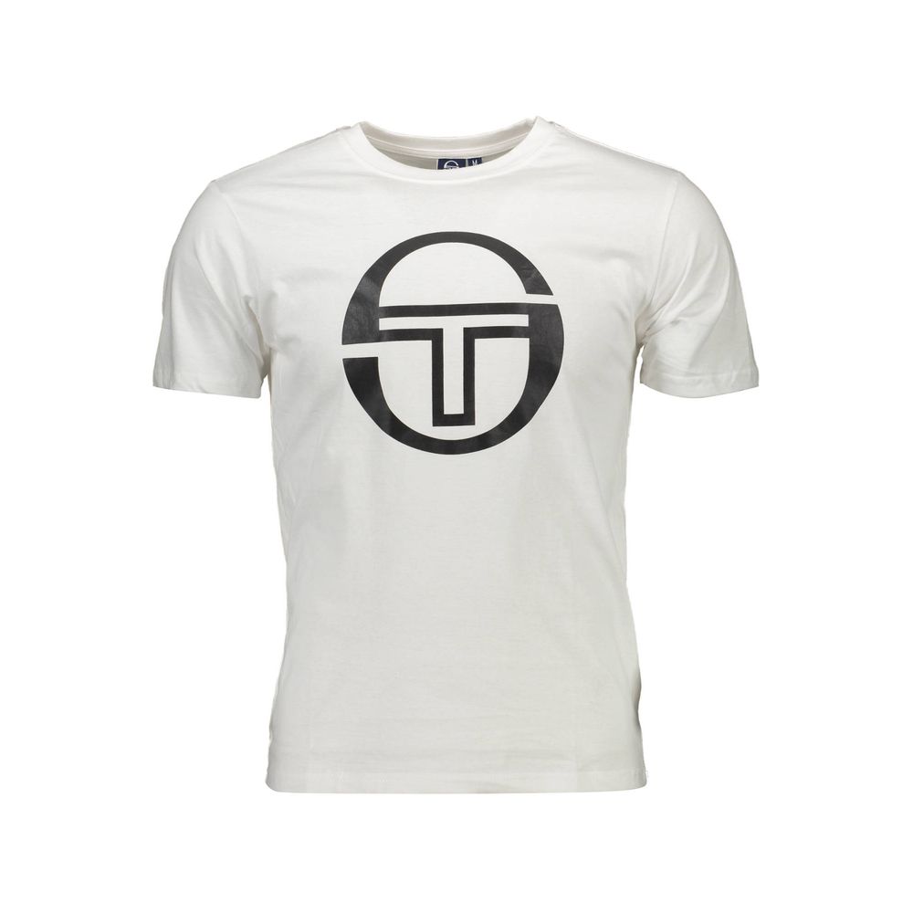 Sergio Tacchini White Cotton Men T-Shirt with bold logo design, short sleeves, premium crew neck for timeless chic style.