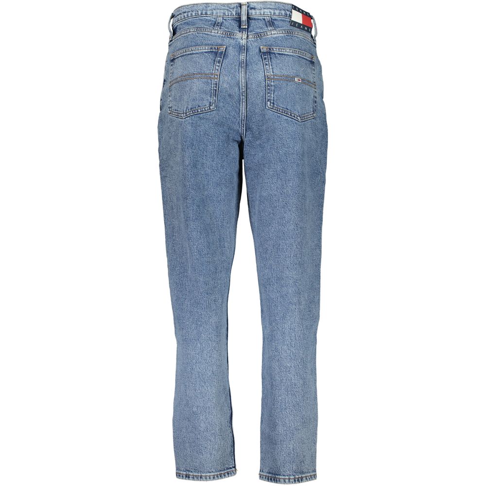 Back view of Tommy Hilfiger Blue Cotton Women Jeans with high tapered waist and chic embroidery detail.