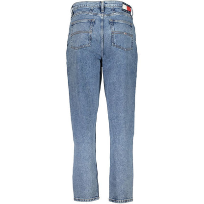 Back view of Tommy Hilfiger Blue Cotton Women Jeans with high tapered waist and chic embroidery detail.