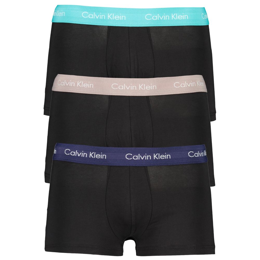 Calvin Klein Black Cotton Underwear tri-pack with elastic waistbands in assorted colors, featuring logo design.
