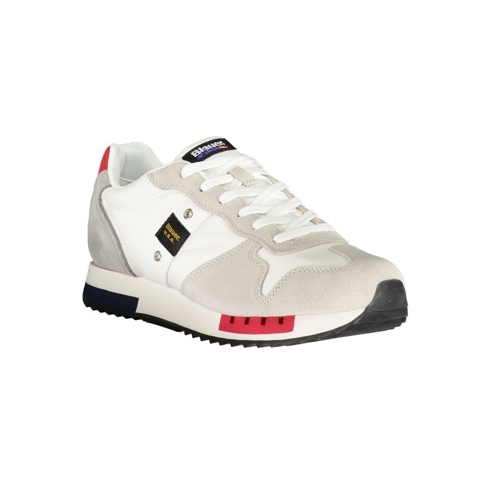 Blauer White Polyethylene Men Sneaker with contrasting details and iconic Blauer logo, featuring a removable footbed for ultimate comfort.