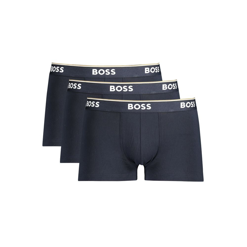 Hugo Boss Blue Cotton Men Boxer Underwear with elastic waistband, premium cotton blend, and iconic logo for optimal comfort and style.