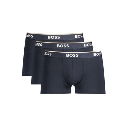 Hugo Boss Blue Cotton Men Boxer Underwear with elastic waistband, premium cotton blend, and iconic logo for optimal comfort and style.