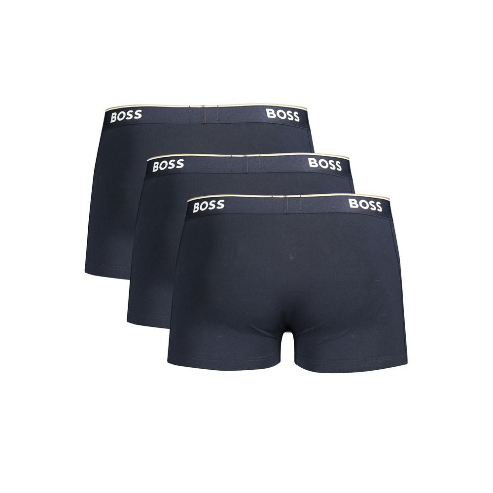 Hugo Boss Blue Cotton Men Boxer Underwear with iconic logo and elastic waistband for comfort and style.