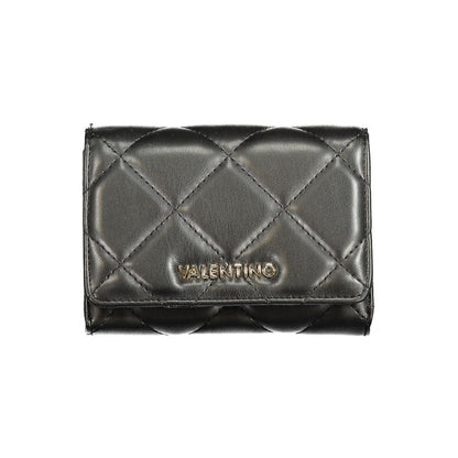 Mario Valentino Black Polyethylene Wallet with quilted design, featuring 3 compartments, coin purse, and zip closure, logo visible.