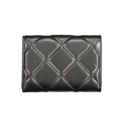 Mario Valentino Black Polyethylene Wallet with quilted design, 3 compartments, coin purse, card spaces, zip and automatic closure.