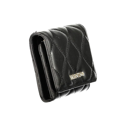 Mario Valentino Black Polyethylene Wallet with quilted design and logo, featuring 3 compartments, coin purse, and card spaces.