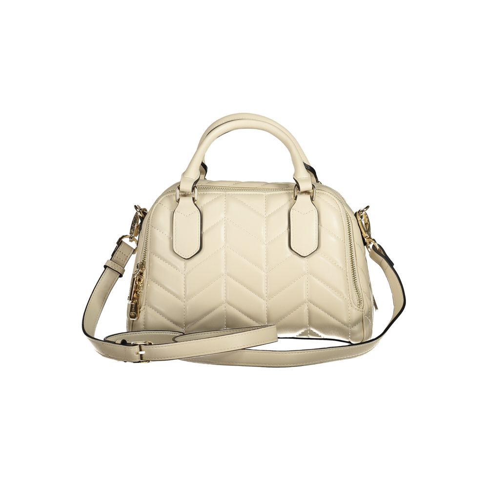 Mario Valentino Beige Polyethylene Women Handbag with dual-compartment design and iconic logo.