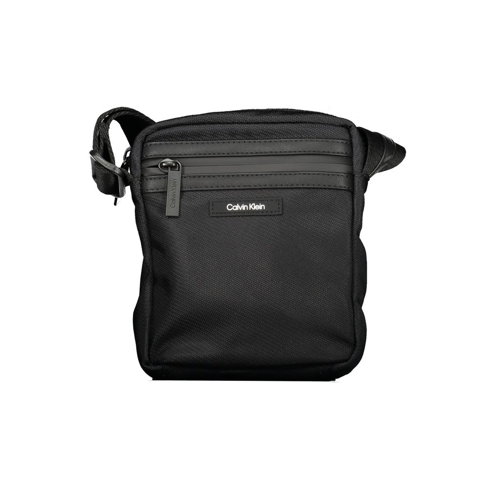 Calvin Klein Black Polyester Men Shoulder Bag with adjustable straps and zip closure, featuring external and internal pockets for style and function