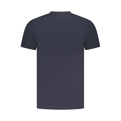 Back view of Cavalli Class Blue Cotton Men T-Shirt showcasing short sleeves and crew neck style.