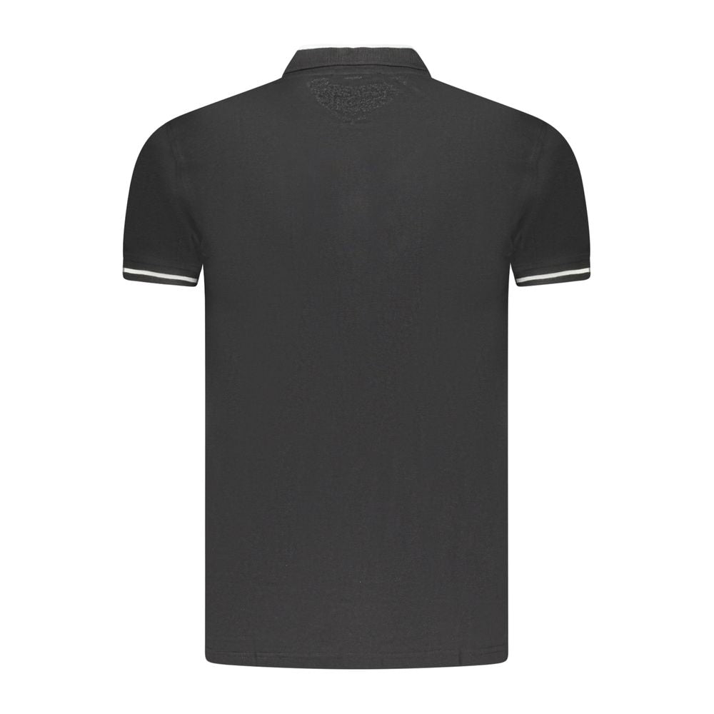 Cavalli Class Black Cotton Men Polo Shirt with signature embroidery and contrast-detail buttons, back view.