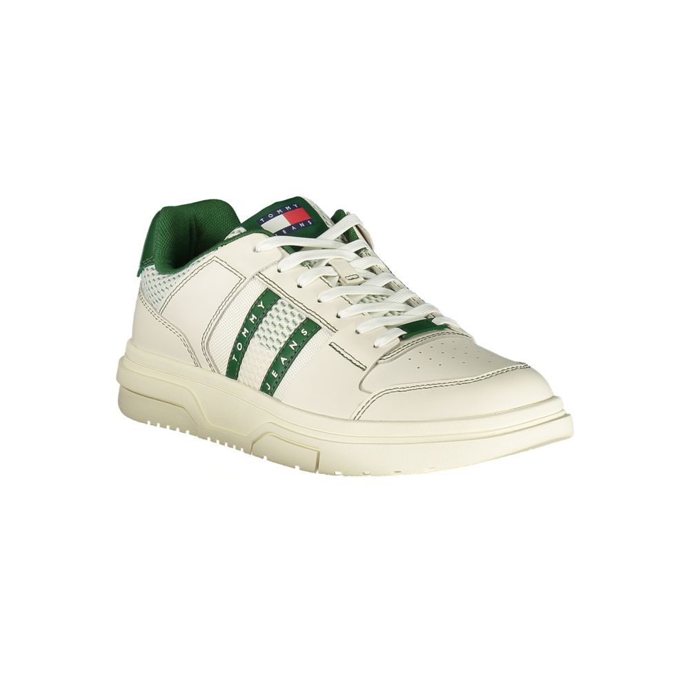 Tommy Hilfiger Green Leather Men Sneaker with stylish design and comfortable removable insole in contrasting green and white colors