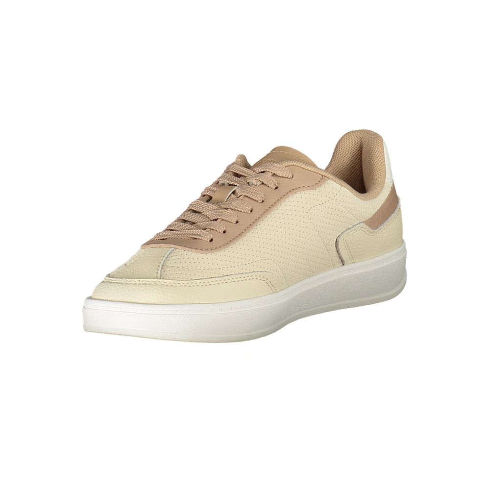 Tommy Hilfiger Beige Leather Women Sneaker with chic contrast details and iconic logo embroidery, crafted for comfort and style.