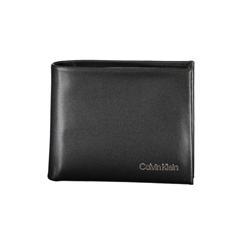 Calvin Klein Black Polyester Men Wallet with RFID-blocking, dual card compartments, and sleek design.