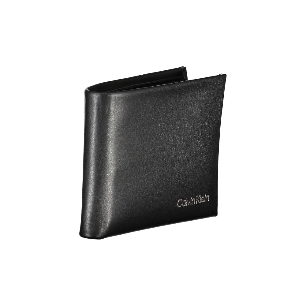 Calvin Klein Black Polyester Men Wallet with RFID-blocking, sleek design, dual card compartments for a modern, stylish look.