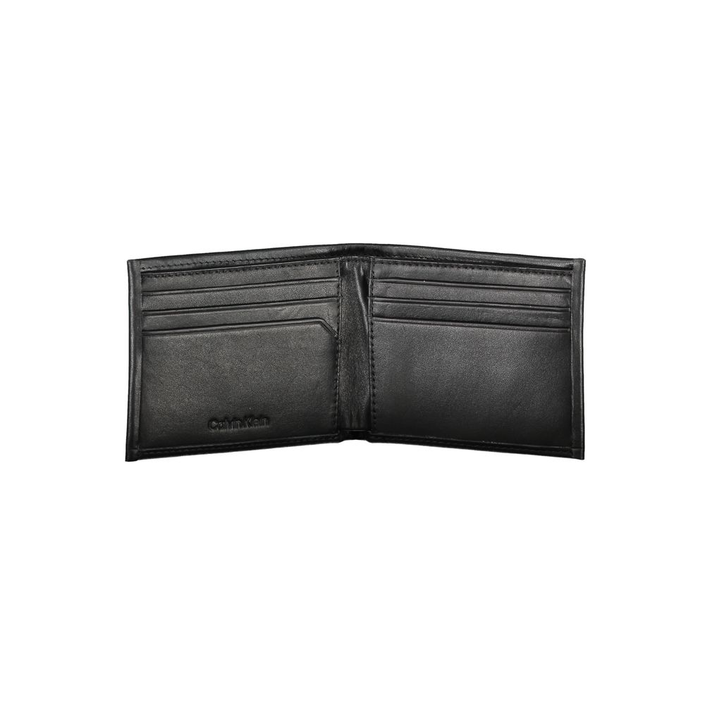 Calvin Klein Black Polyester Men Wallet with RFID-blocking, open view showing card compartments.