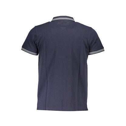Back view of Cavalli Class Blue Cotton Men Polo Shirt with contrasting details and signature embroidery for a sophisticated look.