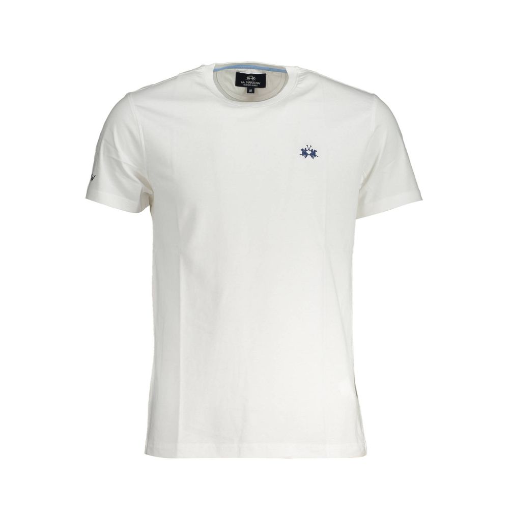 La Martina White Cotton Men T-Shirt with embroidery and logo, crew neck, short sleeves