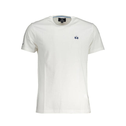 La Martina White Cotton Men T-Shirt with embroidery and logo, crew neck, short sleeves
