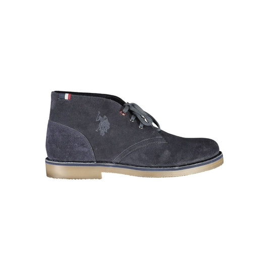U.S. POLO ASSN. Blue Leather Mens Ankle Boot featuring lace-up design and logo detail, ideal for casual outings and city streets.