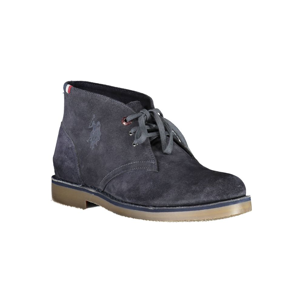 U.S. POLO ASSN. Blue Leather Mens Ankle Boot with logo and lace-up design, showcasing strength and sophistication for modern men.