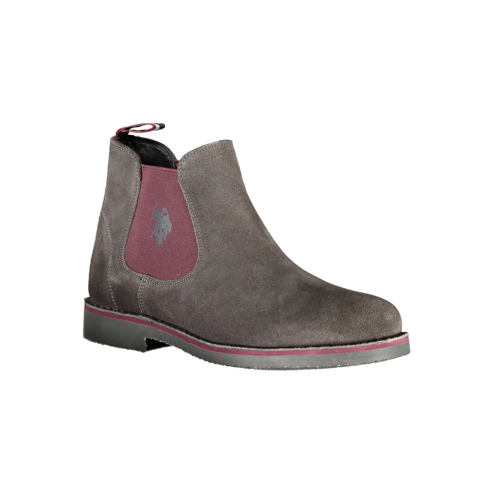 U.S. POLO ASSN. Gray Leather Mens Ankle Boot with elastic panels and contrasting details showcasing style and comfort