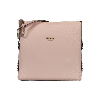 Guess Jeans Pink Polyethylene Women Handbag with chain handles and Guess logo on the front, stylish and durable design.