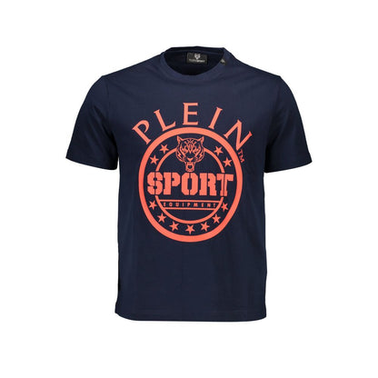 Plein Sport Blue Cotton Men T-Shirt with bold print and contrasting details, featuring premium craftsmanship and iconic logo design.