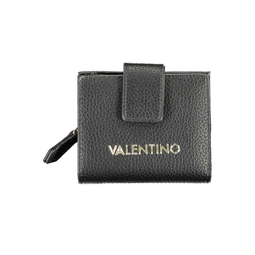 Mario Valentino Black Polyethylene Women Wallet with zip coin purse and card spaces, featuring iconic logo for stylish organization.