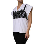 Dolce & Gabbana White Lace Cotton V-Neck Short Sleeves Top TSH87130-42