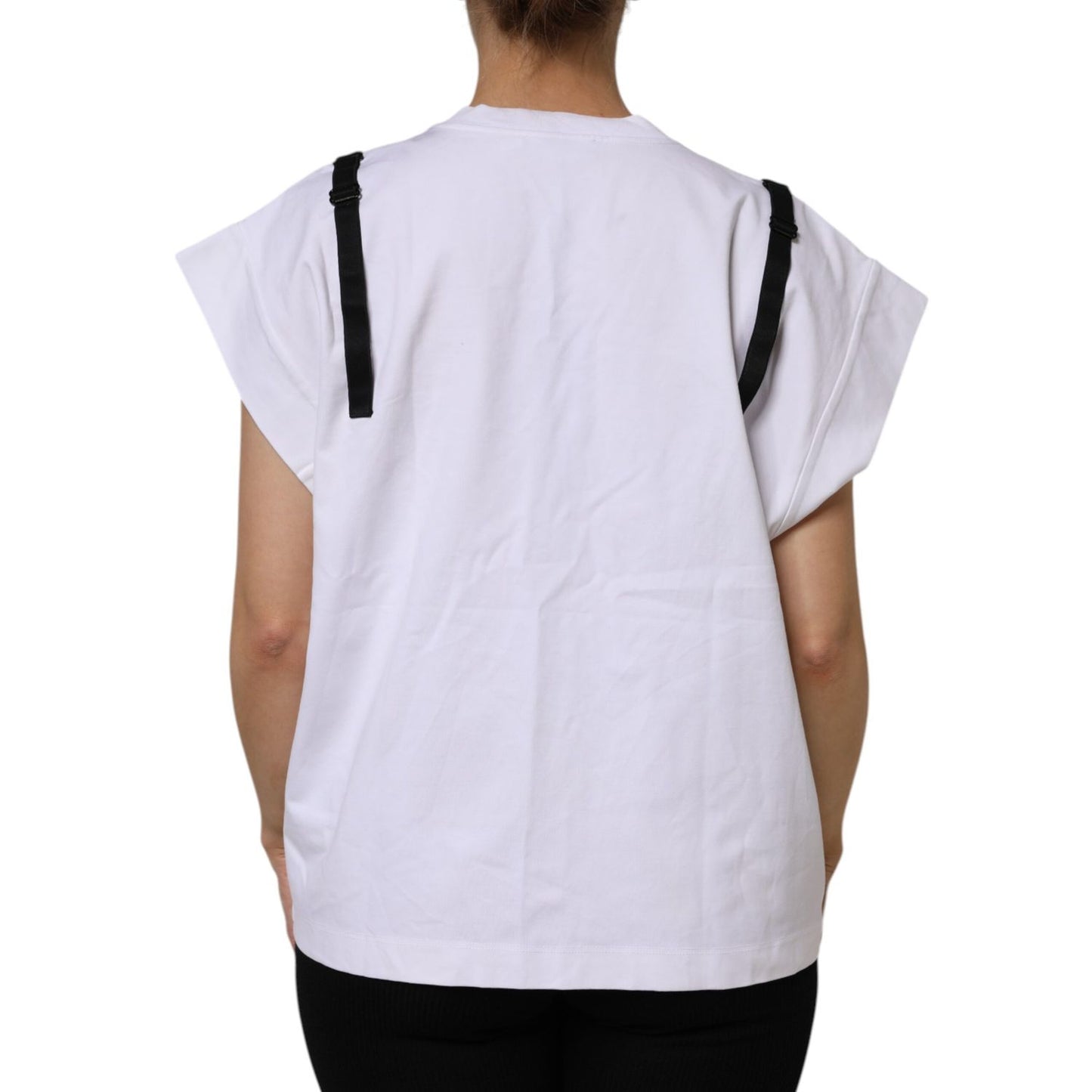 Dolce & Gabbana White Lace Cotton V-Neck Short Sleeves Top