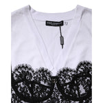 Dolce & Gabbana White Lace Cotton V-Neck Short Sleeves Top TSH87130-42