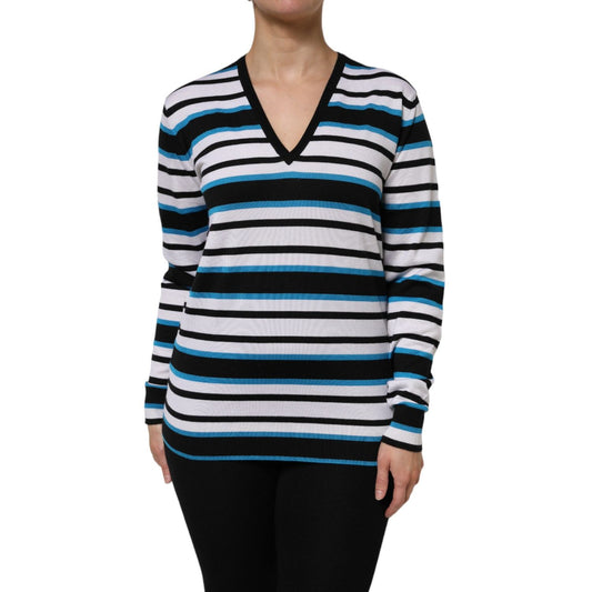 Dolce & Gabbana Multicolor Stripes Long Sleeves V-neck Top TSH87137-38
