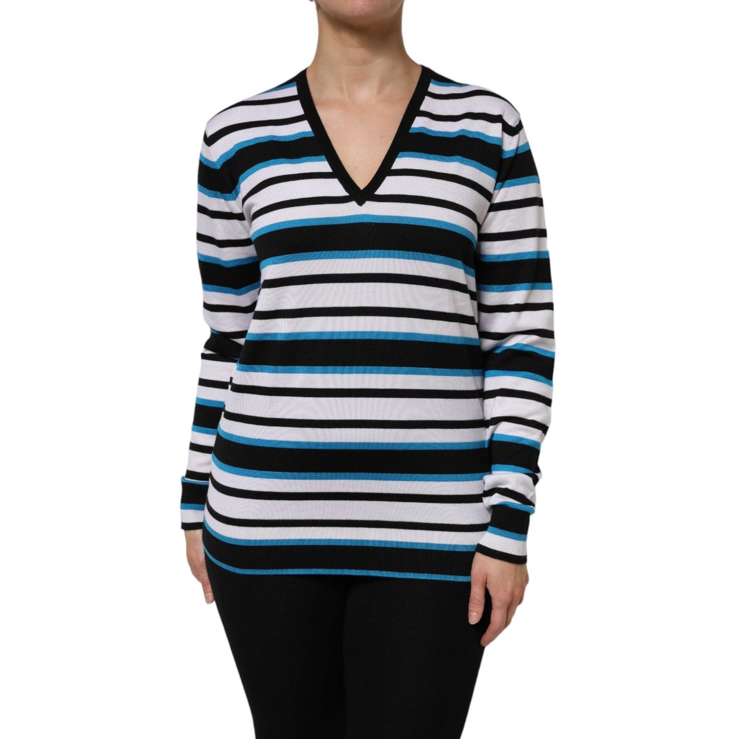 Dolce & Gabbana Multicolor Stripes Long Sleeves V-neck Top TSH87137-38
