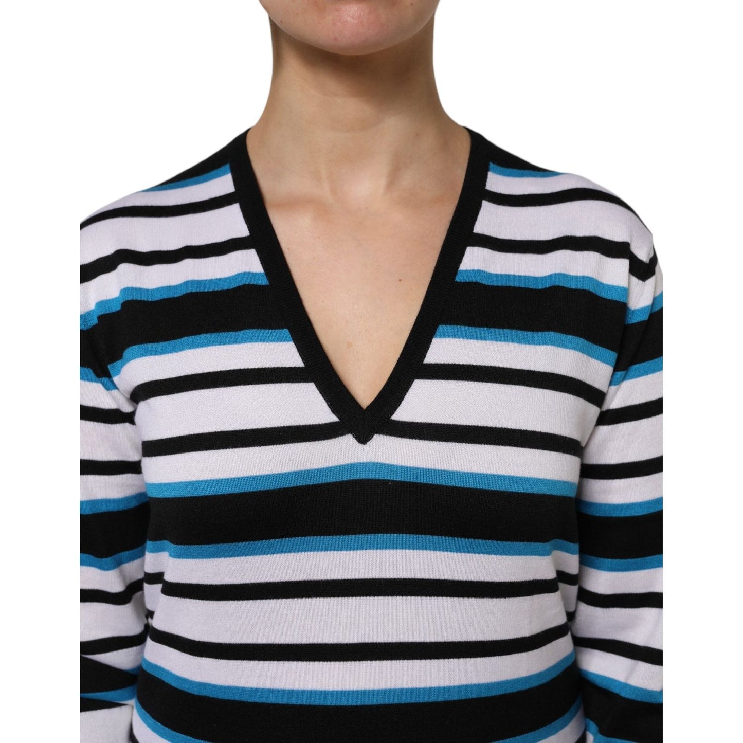 Dolce & Gabbana Multicolor Stripes Long Sleeves V-neck Top TSH87137-38