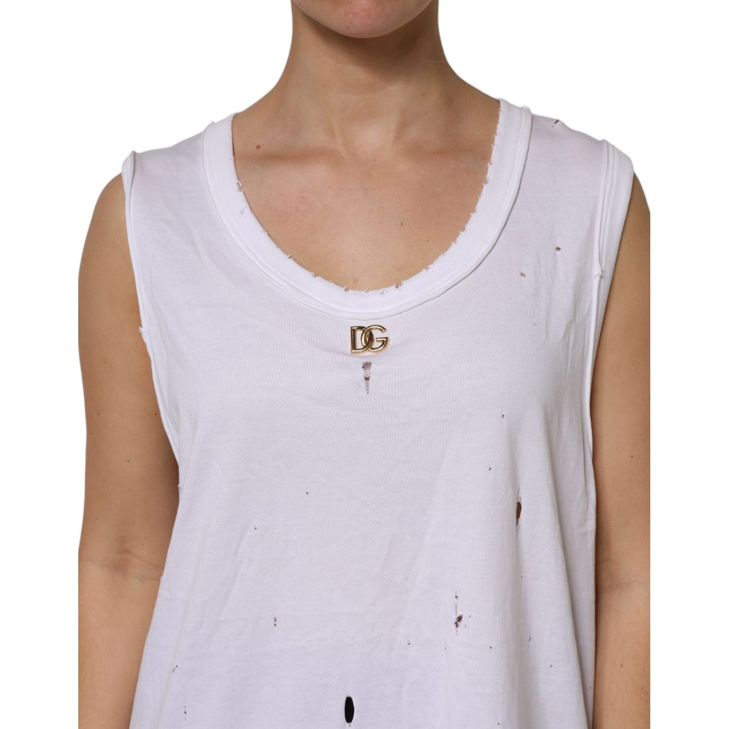 Dolce & Gabbana White Cotton Sleeveless Round Neck Tank Top