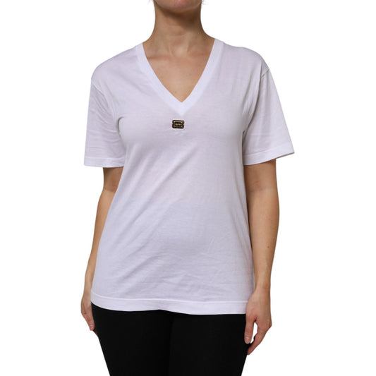 Dolce & Gabbana White Cotton Short Sleeve V-Neck Top T-shirt TSH878650-38