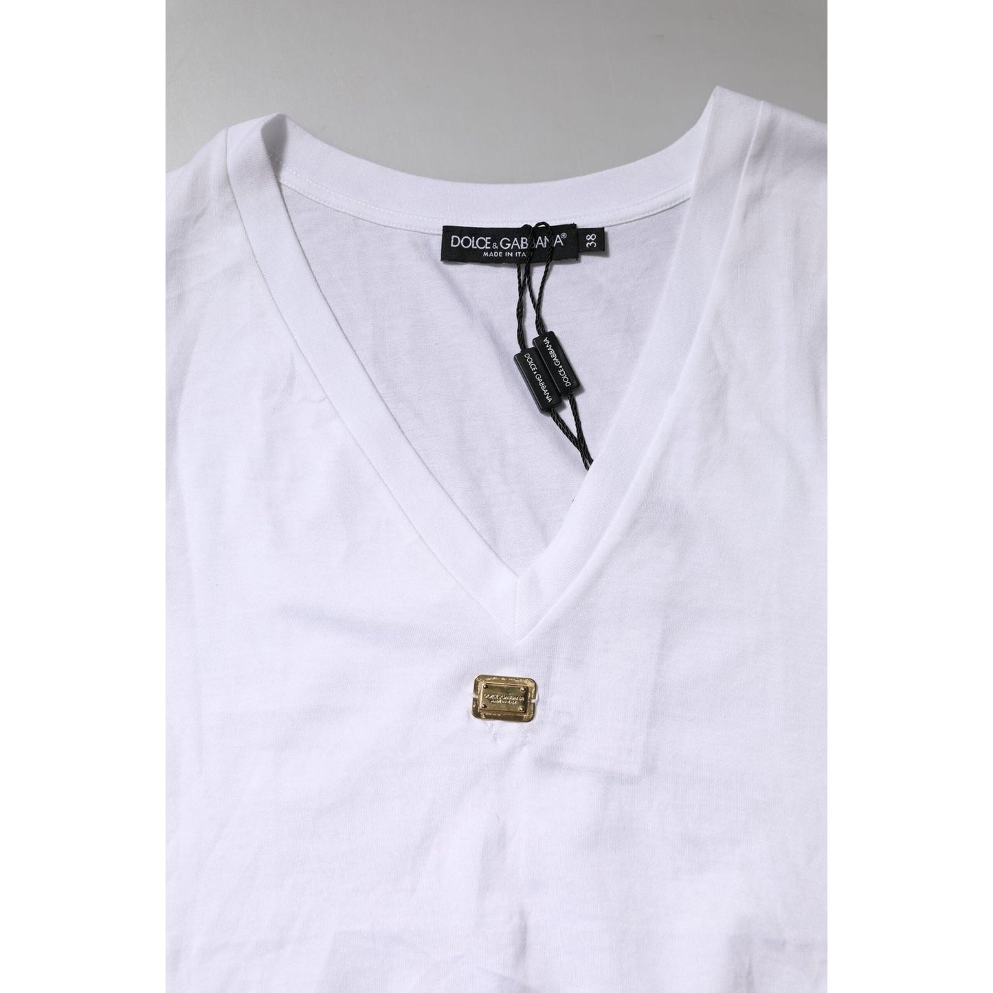 Dolce & Gabbana White Cotton Short Sleeve V-Neck Top T-shirt TSH878650-38